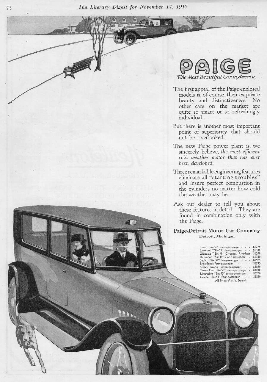 1918 Paige Auto Advertising